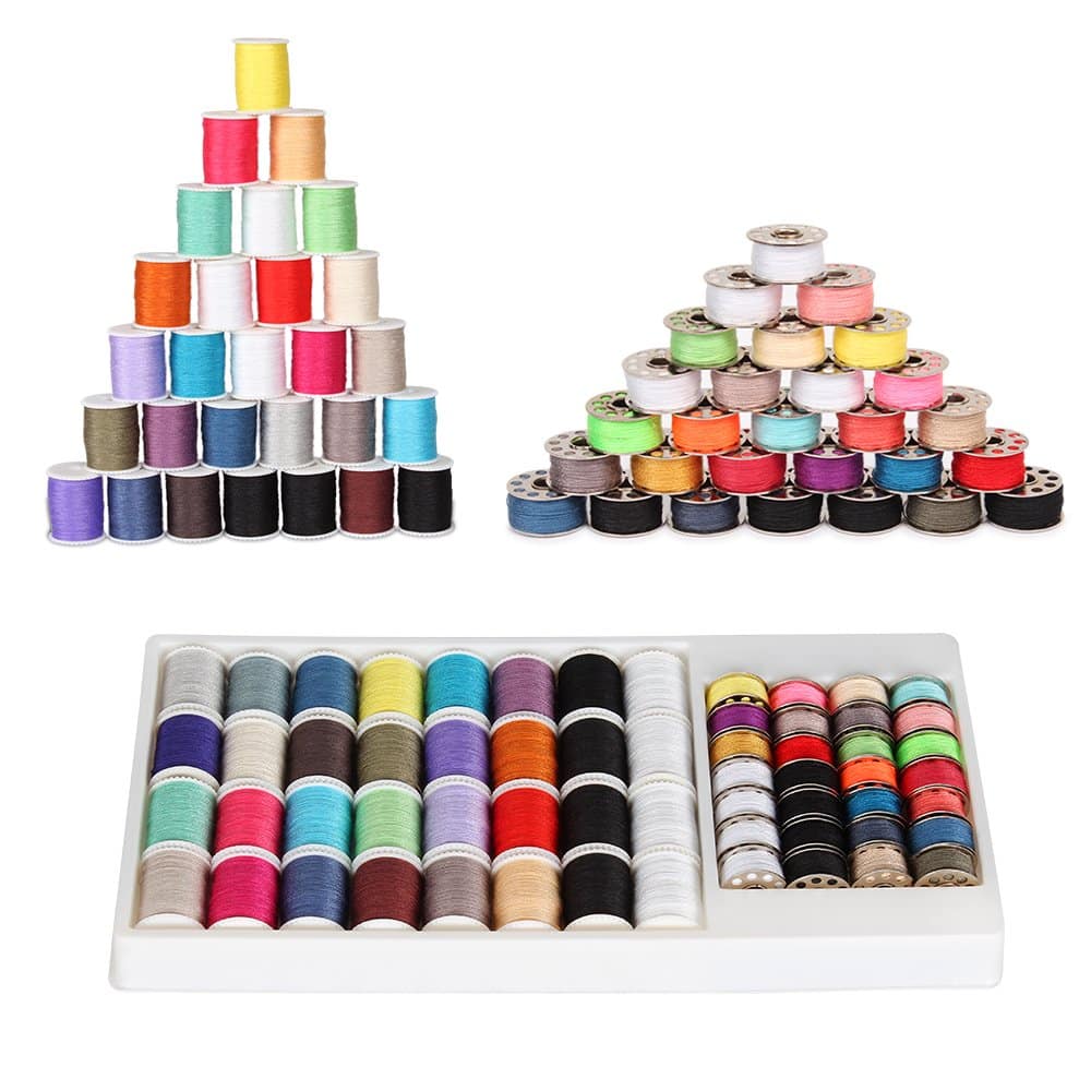 MILIJIA 50 Piece Bobbins with Sewing Thread Kits for Sewing Machine Assorted Colors 