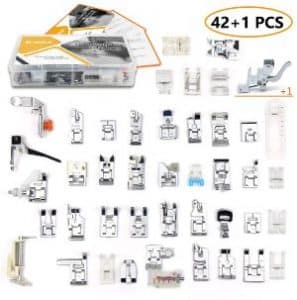 42 pcs Presser Feet Set with Manual & Adapter SIMPZIA Sewing Machine Foot Kit Compatible with Brother, Babylock, Janome, Singer, Elna, Toyota, New Home, Simplicity, Necchi, Kenmore, White (Low Shank)