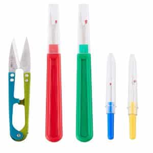 5 Piece Colorful Seam Ripper Assortment Thread Remover Kit 2 Big and 2 Small Handy Stitch Ripper Sewing Tools with 1 Scissors for Removing Unwanted Hems and Seams