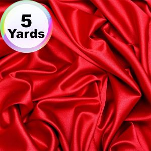 Charmeuse Satin Fabric | 5 Yards Continuous | 60" Wide | Silky, Bridal | Decoration, Fashion Crafts (Red, 5 Yd)