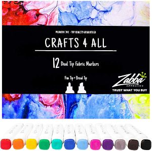 Crafts 4 ALL Fabric Markers Pens Permanent 12 Bright Dual TIP Fabric Paint, Child Safe, Water-Based & Non-Toxic. Markers Stained fine Writers Art