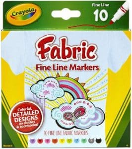 Crayola 58-8626 Fabric Markers, Fine Tip, Assorted Colors, Set of 10