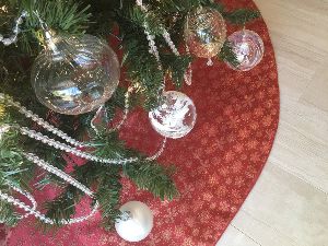 Likes 'n' Wants 55" Glittery Christmas Tree Skirt in Heavy Brocade Fabric, All Colors & Designs (Red/Christmas Trees)
