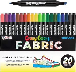Super Markers 20 Unique Colors Dual Tip Fabric & T-Shirt Marker Set-Double-Ended Fabric Markers with Chisel Point and Fine Point Tips - 20 Permanent Ink Vibrant and Bold Colors
