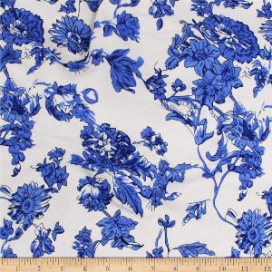 Telio Dakota Rayon Jersey Knit Floral Fabric, Royal, Fabric By The Yard