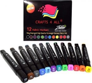 Crafts 4 ALL Fabric Markers Pens Permanent 12 Pack Dual Tip Minimal Bleed Rich Paint Color Pigment Fine Graffiti Fabric Pens, Child Safe & Non Toxic