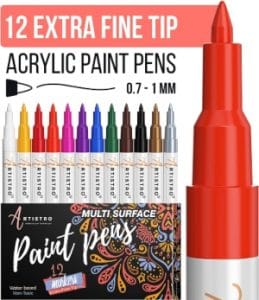  Paint pens for Rock Painting, Stone, Ceramic, Glass, Wood, Canvas. Set of 12 Acrylic Paint Markers Extra-fine tip
