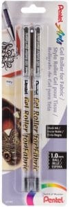  Pentel Arts Gel Roller for Fabric, 1.0mm Bold Lines, Permanent, Black Ink, Pack of 2 (BN15BP2A)