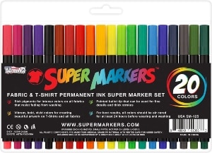 Super Markers 20 Color Premium Fabric & T-Shirt Marker Set with Our Unique Fine tip Bullet Point Tip - 100% Satisfaction Guarantee