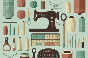 sewing tools showing sewing machine, threads, scissors, needle