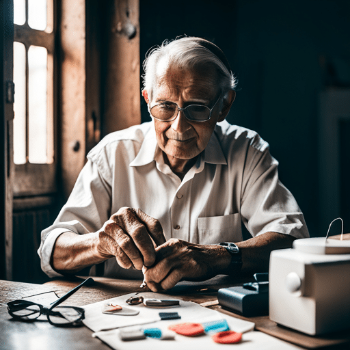 An older man is delicately crafting a piece of jewelry using the best sewing machine for seniors.