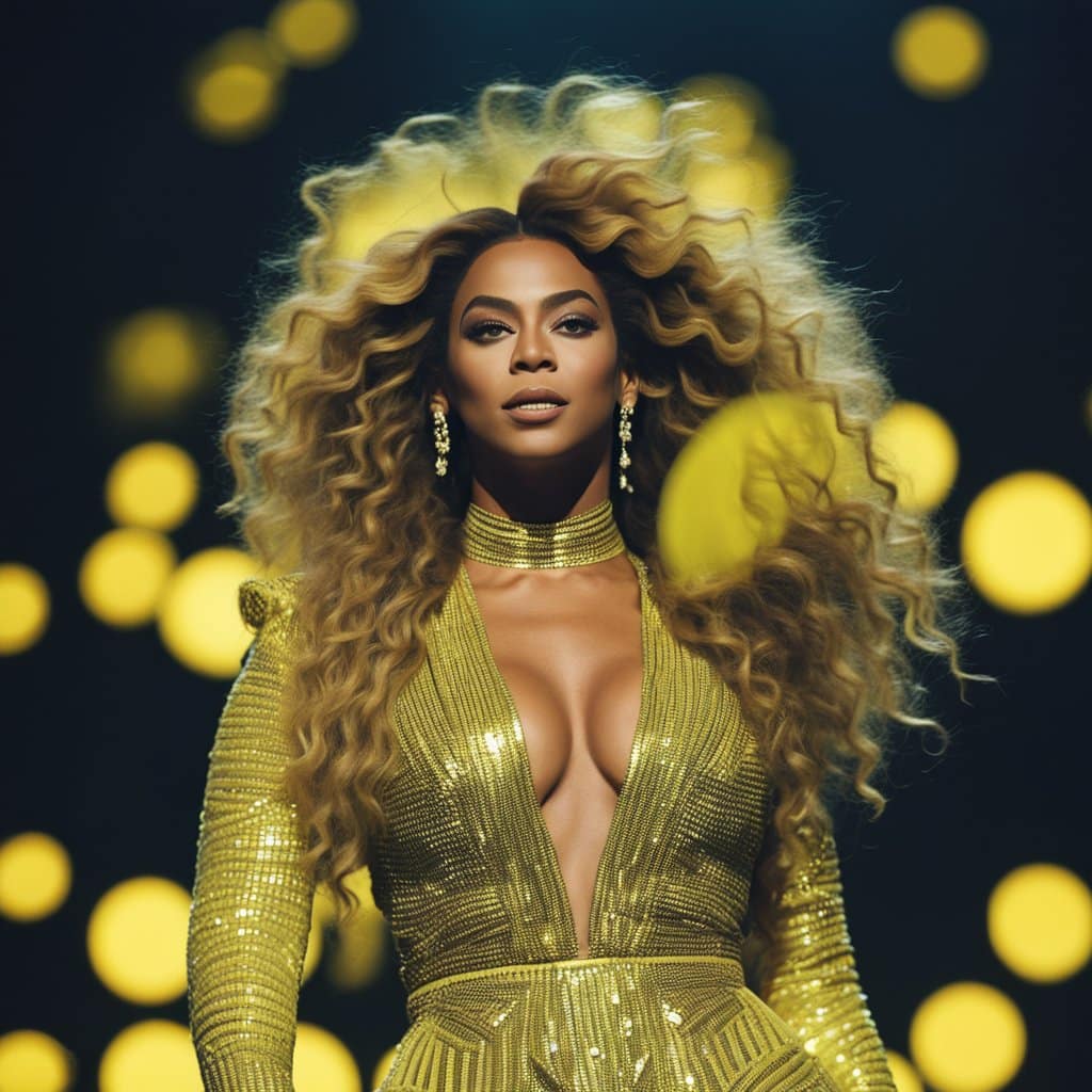 Beyonce transforms her wardrobe, performing on stage in a gold dress influenced by beyoncé's lemonade style.