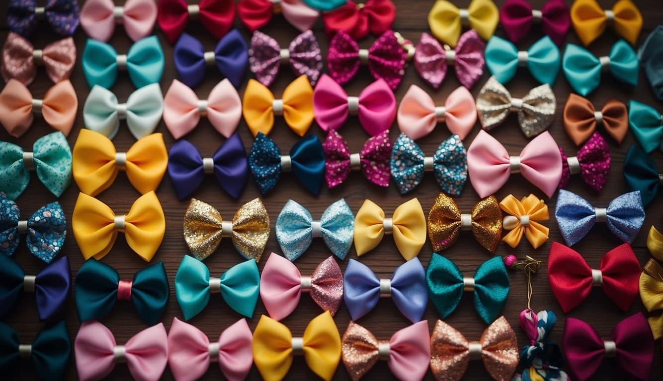 Colorful hair bows arranged in a pattern, symbolizing feminist expression and self-identity through fashion
